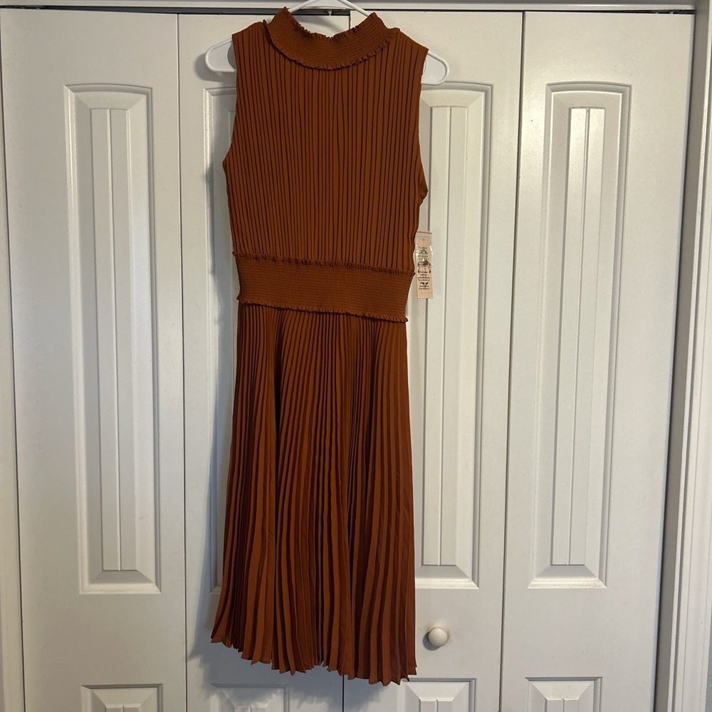 Nanette Lepore Brown Pleated Midi Dress